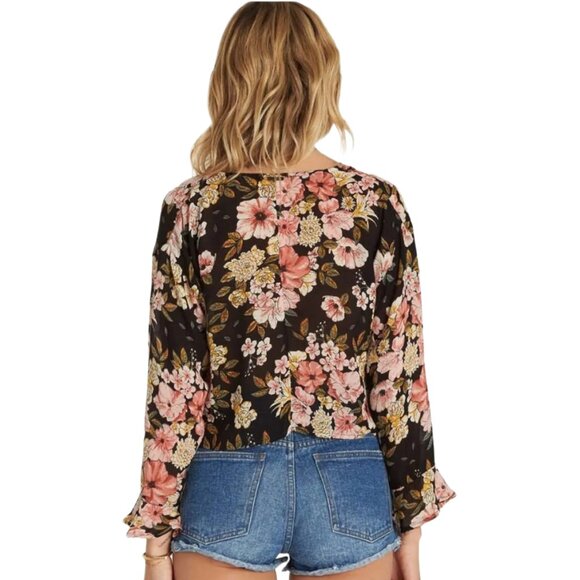 Billabong Floral Crop Top with Front Tie Medium - Picture 2 of 9